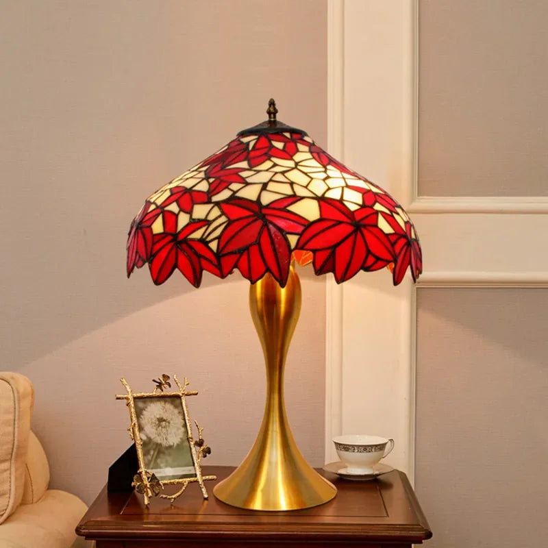 Lampe de chevet Tiffany avec fleurs rouges