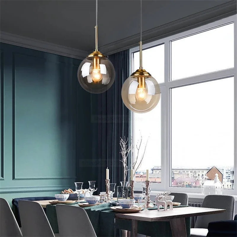 Lampe de chevet Suspendue Boule en Verre Nordique - Opale