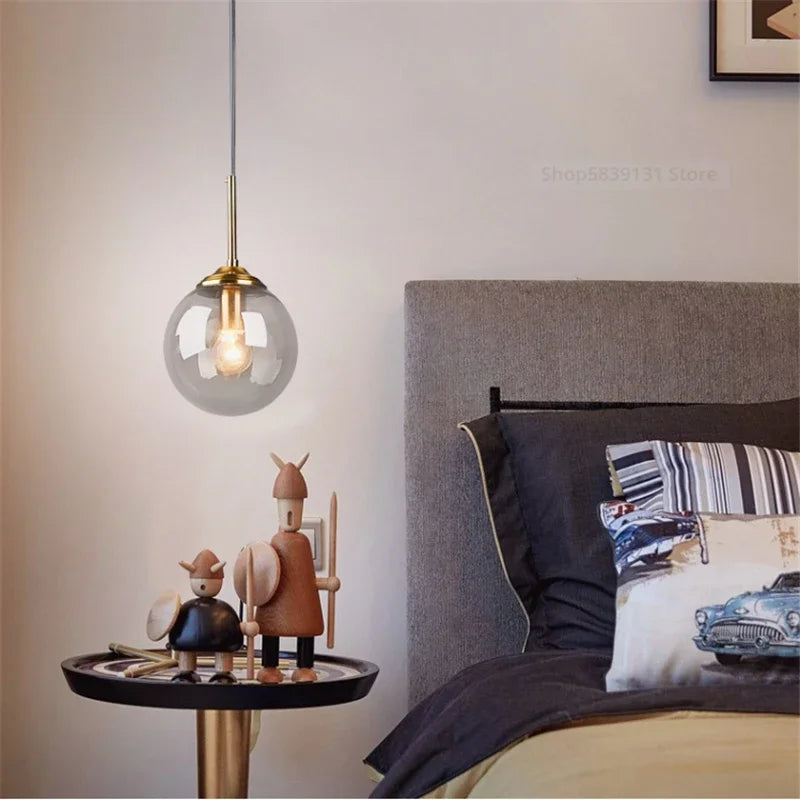 Lampe de chevet Suspendue Boule en Verre Nordique - Opale
