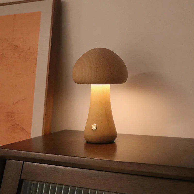 Lampe de chevet Champignon en Bois Sans fil