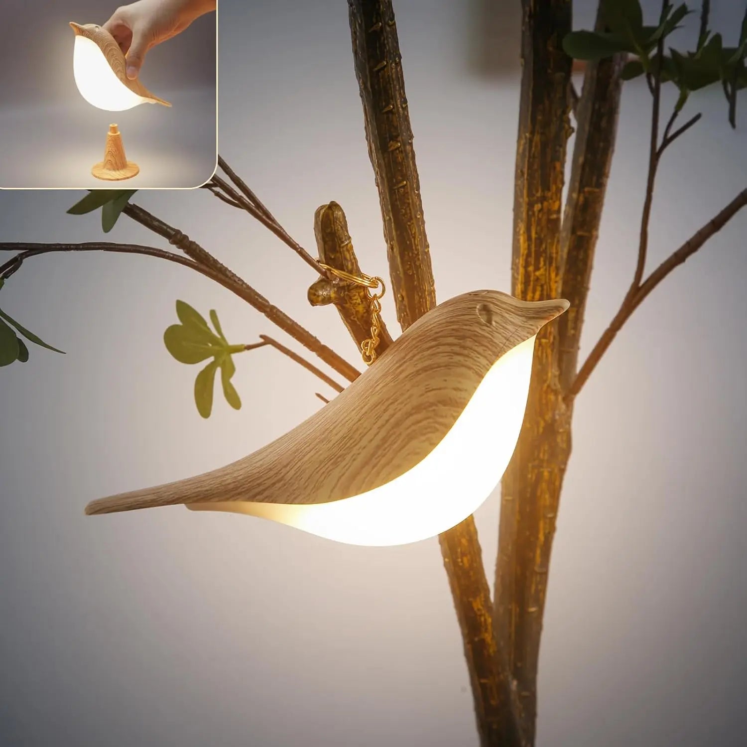 Lampe de chevet Oiseau Tactile LED en Bois