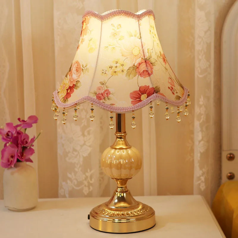 Lampe de chevet Baroque avec Abat-Jour en Tissu